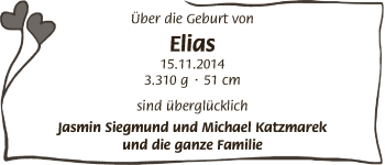 Babyanzeige von Elias  von WESER-KURIER