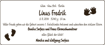 Babyanzeige von Linus Fredrick Ehrenschwendtner von WESER-KURIER