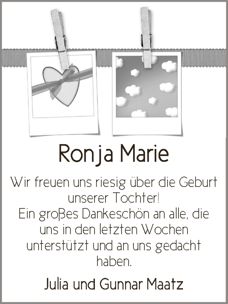 Anzeige für Ronja Marie Maatz vom 06.12.2014 aus WESER-KURIER