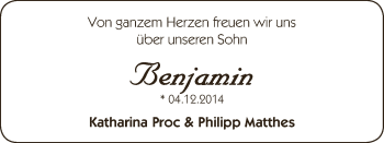 Babyanzeige von Benjamin  von WESER-KURIER