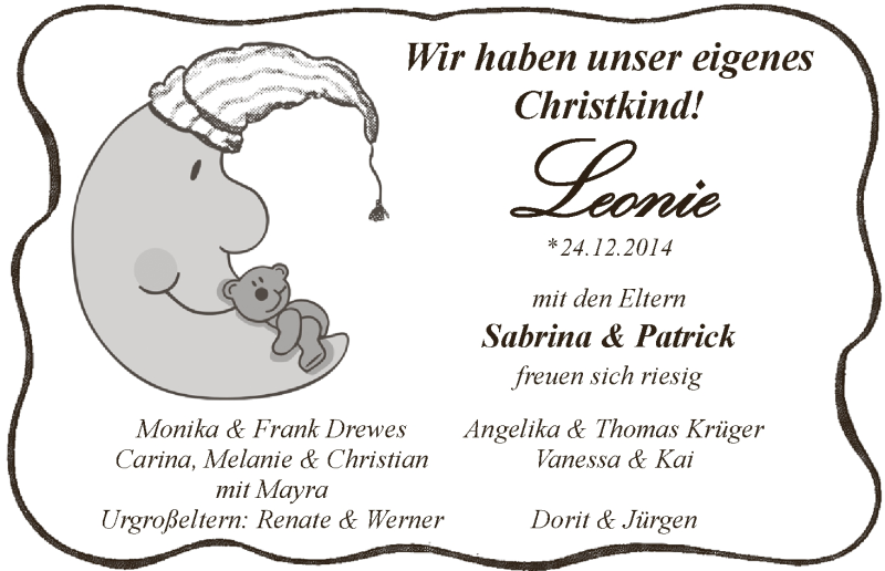 Anzeige für Leonie Krüger vom 03.01.2015 aus WESER-KURIER