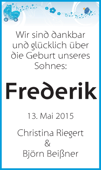 Babyanzeige von Frederik  von WESER-KURIER