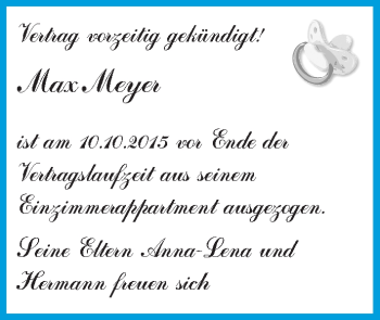 Babyanzeige von Max Meyer von WESER-KURIER