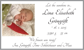 Babyanzeige von Lina Elisabeth Gröngröft von WESER-KURIER