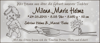 Babyanzeige von Milina Marie Helmes von WESER-KURIER