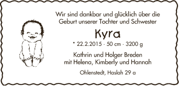 Babyanzeige von Kyra Breden von WESER-KURIER