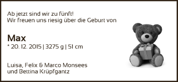 Babyanzeige von Max  von WESER-KURIER