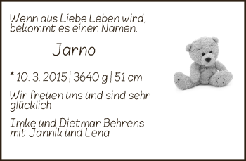 Babyanzeige von Jarno Behrens von WESER-KURIER