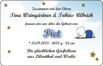 Babyanzeige von Piet  von Wuemme Zeitung