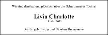 Babyanzeige von Livia Charlotte  von WESER-KURIER