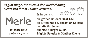 Babyanzeige von Merle  von WESER-KURIER