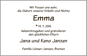 Babyanzeige von Emma Janzen von WESER-KURIER