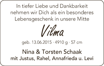 Babyanzeige von Vilma Schaak von WESER-KURIER