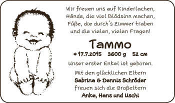 Babyanzeige von Tammo Schröder von Osterholzer Kreisblatt
