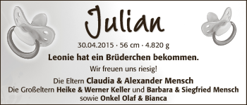 Babyanzeige von Julian Mensch von WESER-KURIER