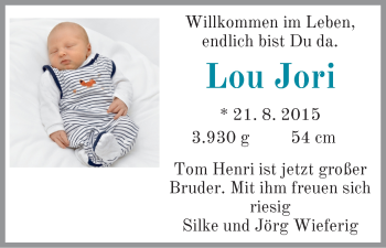 Babyanzeige von Lou Jori Wieferig von WESER-KURIER