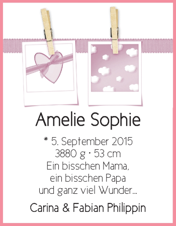 Babyanzeige von Amelie Sophie Philippin von Osterholzer Kreisblatt