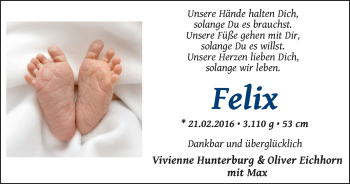 Babyanzeige von Felix  von WESER-KURIER