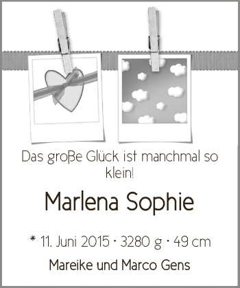 Babyanzeige von Marlena Sophie Gens von WESER-KURIER