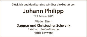 Babyanzeige von Johann Philipp Schwenk von WESER-KURIER