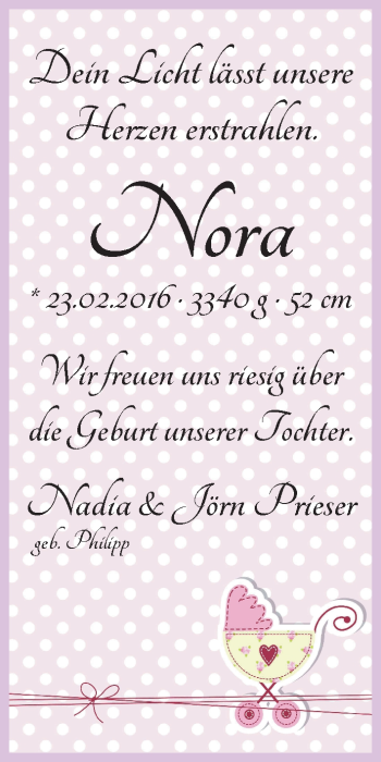 Babyanzeige von Nora Prieser von WESER-KURIER