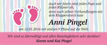 Babyanzeige von Anni Pingel von WESER-KURIER