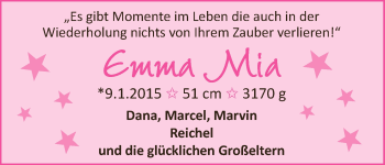 Babyanzeige von Emma Mia  von WESER-KURIER