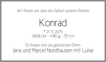 Babyanzeige von Konrad Nordhausen von WESER-KURIER