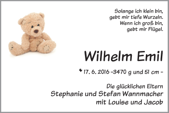 Babyanzeige von Wilhelm Emil Wannmacher von WESER-KURIER