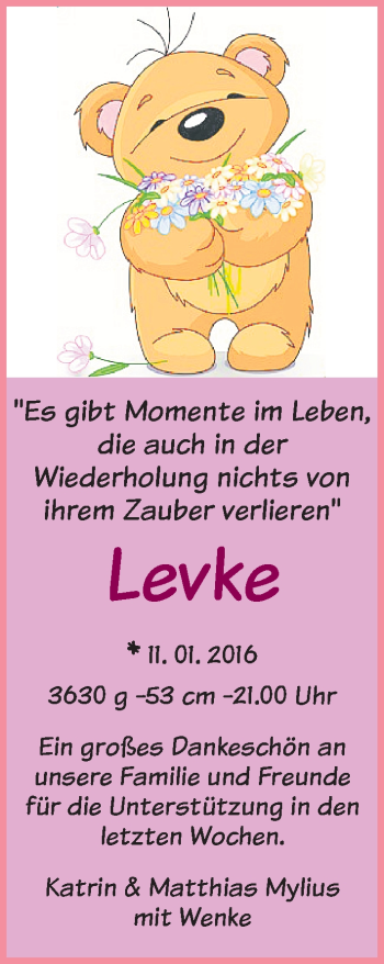 Babyanzeige von Levke Mylius von Die Norddeutsche