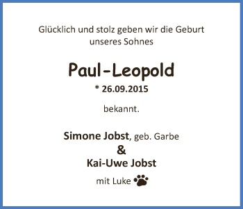 Babyanzeige von Paul-Leopold  von WESER-KURIER