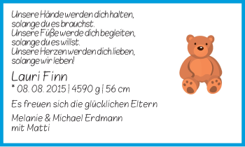 Babyanzeige von Lauri Finn Erdmann von Regionale Rundschau/Syker Kurier