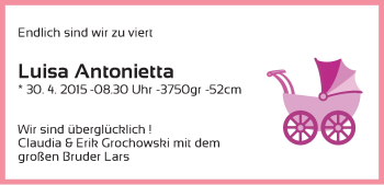 Babyanzeige von Luisa Antonietta Grochowski von WESER-KURIER