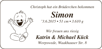 Babyanzeige von Simon Kück von WESER-KURIER