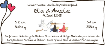 Babyanzeige von Elia und Amelie Marienhagen von WESER-KURIER