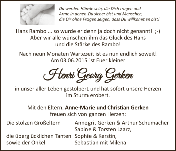 Babyanzeige von Henri Georg Gerken von WESER-KURIER