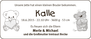 Babyanzeige von Kalle Ihrcke von WESER-KURIER