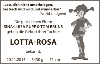Babyanzeige von Lotta-Rosa  von WESER-KURIER