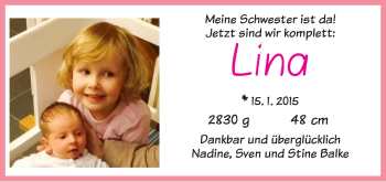 Babyanzeige von Lina Balke von WESER-KURIER