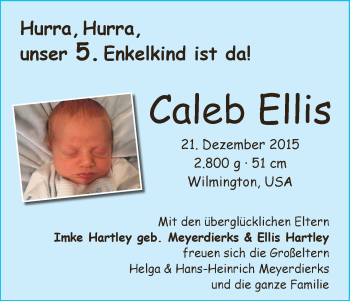 Babyanzeige von Caleb Ellis  von Wuemme Zeitung
