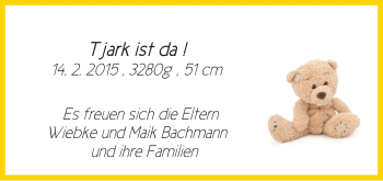 Babyanzeige von Tjark Bachmann von WESER-KURIER