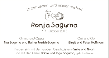 Babyanzeige von Ronja Sagurna von WESER-KURIER