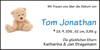 Babyanzeige von Tom Jonathan  von WESER-KURIER
