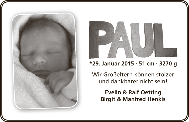 Anzeige für Paul Oetting vom 03.02.2015 aus WESER-KURIER