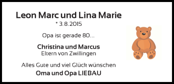 Babyanzeige von Leon Marc und Lina Marie  von WESER-KURIER