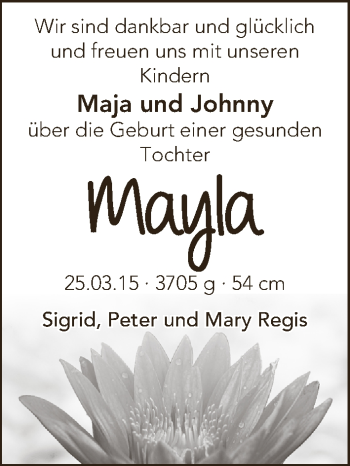 Babyanzeige von Mayla Regis von WESER-KURIER