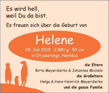 Babyanzeige von Helene  von Wuemme Zeitung