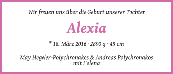 Babyanzeige von Alexia  von WESER-KURIER