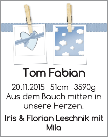 Babyanzeige von Tom Fabian  von Osterholzer Kreisblatt