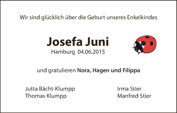 Babyanzeige von Josefa Juni  von WESER-KURIER